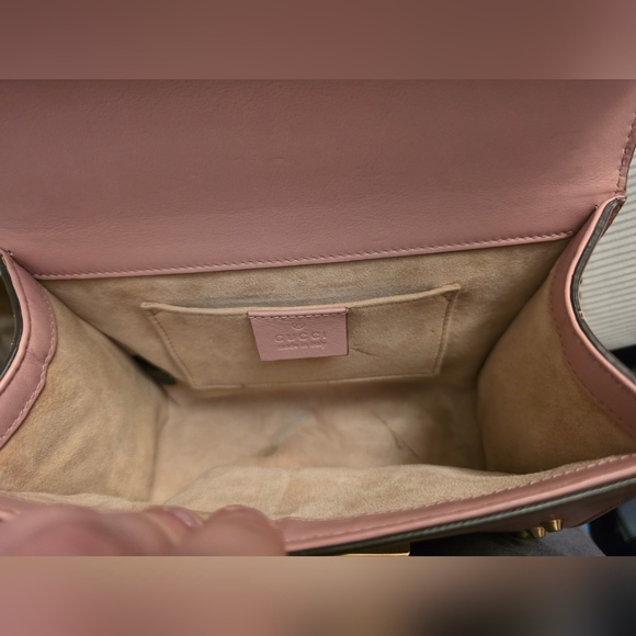 Gucci Pearl Studded Padlock Chain Pink Leather Crossbody Shoulder Bag Purse - Picture 8 of 11